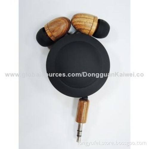 High-quality Wood Waterproof In-ear Earphone with Plastic Box Package and CE Mark